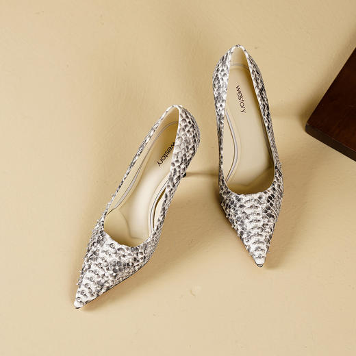 Westory2026年春季尖头高跟蛇皮单鞋晚宴鞋浅口单鞋W26AE51101 商品图6