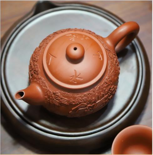 玄雕窑-山水人家清水泥紫砂套组（1壶1海6杯） 商品图2