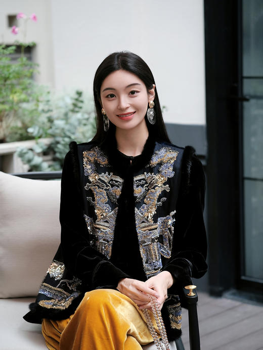 盛唐牡丹盛奢系列| 手工串珠丝绒水貂棉马甲 商品图1