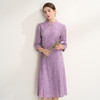 EITIE爱特爱温柔优雅中式旗袍百褶拼接紫色蕾丝连衣裙2026春新款A2607107 商品缩略图1