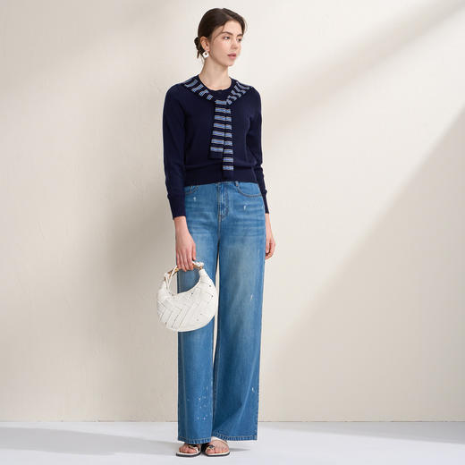 EITIE爱特爱时尚休闲假两件撞色条纹领圆领针织衫2026春季新款针织衫A2601107 商品图3