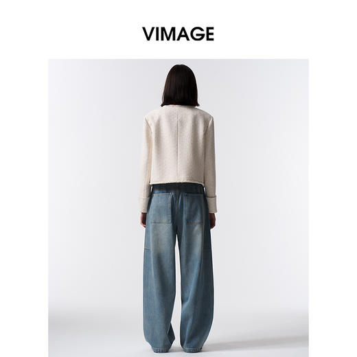 VIMAGE纬漫纪小香风复古香槟白圆领小个子短款外套女2026春季新款V2503206 商品图4