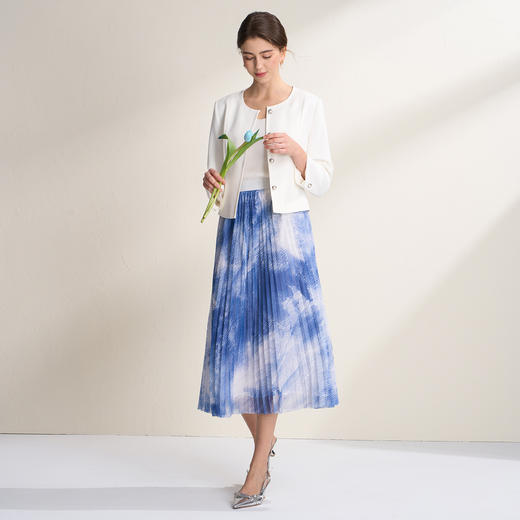 EITIE爱特爱油画度假风波点显瘦高腰百褶长裙半身裙2026春季新款A2606117 商品图4