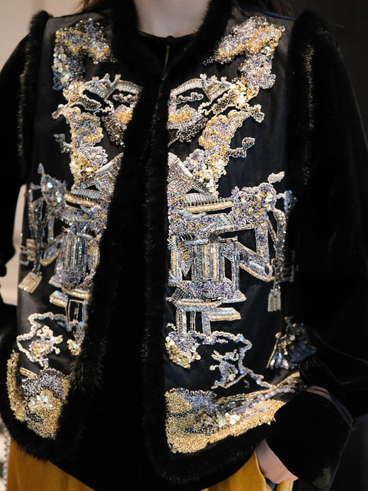 盛唐牡丹盛奢系列| 手工串珠丝绒水貂棉马甲 商品图2