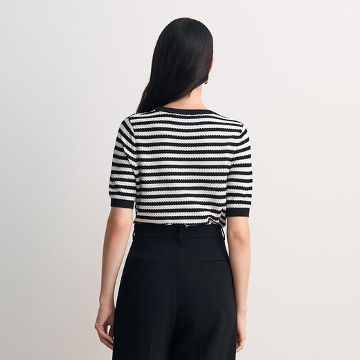 EITIE爱特爱显瘦舒适修身经典条纹时尚短袖针织衫2026春季新款8501214 商品图5