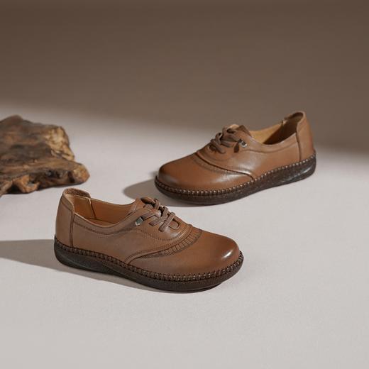 【牛皮革】西村名物2026年春季新款小坡跟舒适百搭系带深口单鞋乐福鞋X26AM17571 商品图1