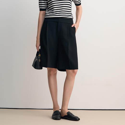 EITIE爱特爱高腰直筒显瘦黑色中裤休闲裤2026春季新款8505211 商品图2