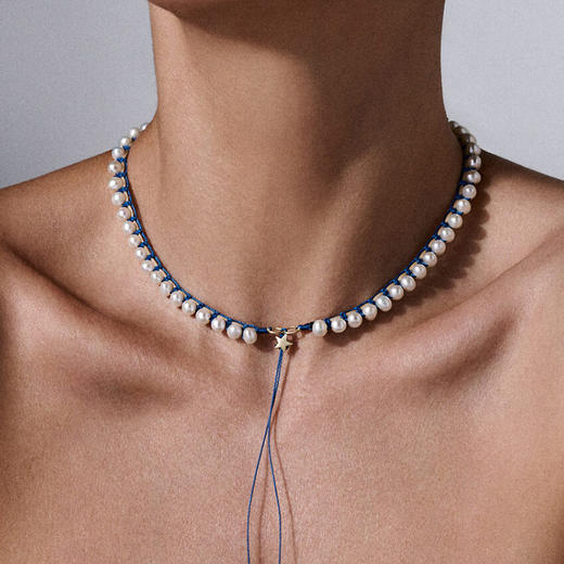 订购10周到｜CHRISTIANA KAFA-ocean-蓝线 星星 白色淡水珍珠 项链［希腊设计师］ 商品图0