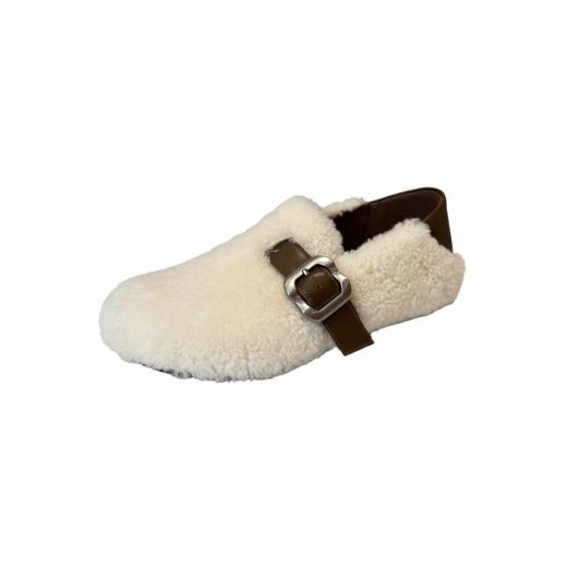 【羊皮毛】西村名物2025年冬季新款舒适平跟羊皮毛吧暖豆豆鞋毛毛鞋T25DM40071 商品图9