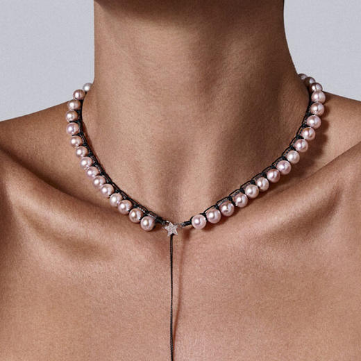 订购10周到｜CHRISTIANA KAFA-midnight light-黑线 星星 白色淡水珍珠 项链［希腊设计师］ 商品图0