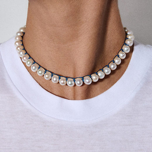 订购14周到｜CHRISTIANA KAFA-ocean-蓝线 白色淡水珍珠 项链［希腊设计师］ 商品图0