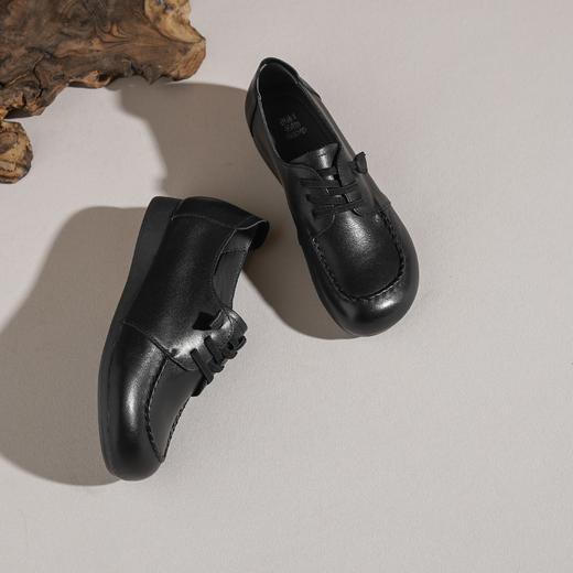 【牛皮革】西村名物2026年春季新款舒适小坡跟系带纯色百搭深口单鞋乐福鞋X26AM17561 商品图4