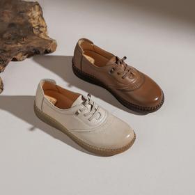 【牛皮革】西村名物2026年春季新款小坡跟舒适百搭系带深口单鞋乐福鞋X26AM17571