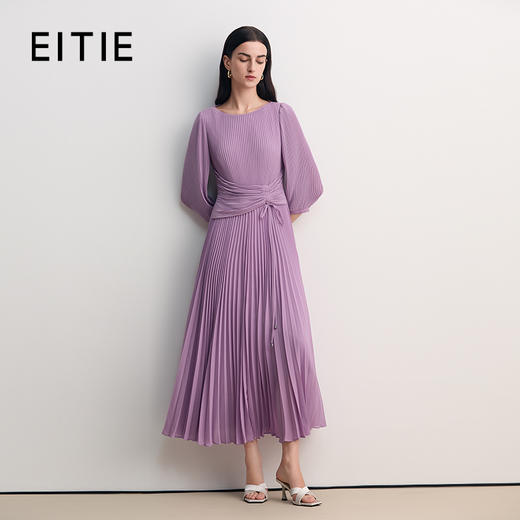 EITIE爱特爱气质圆领拼接百褶轻礼服长裙连衣裙2026春季新款8577208 商品图1