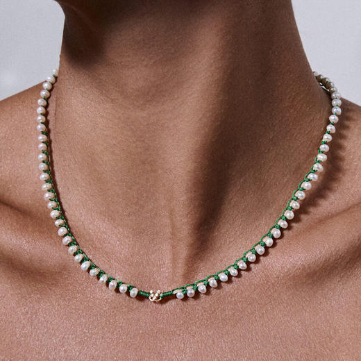 订购10周到｜CHRISTIANA KAFA-mount v-橄榄绿色 钻石 白色淡水珍珠 项链［希腊设计师］ 商品图0