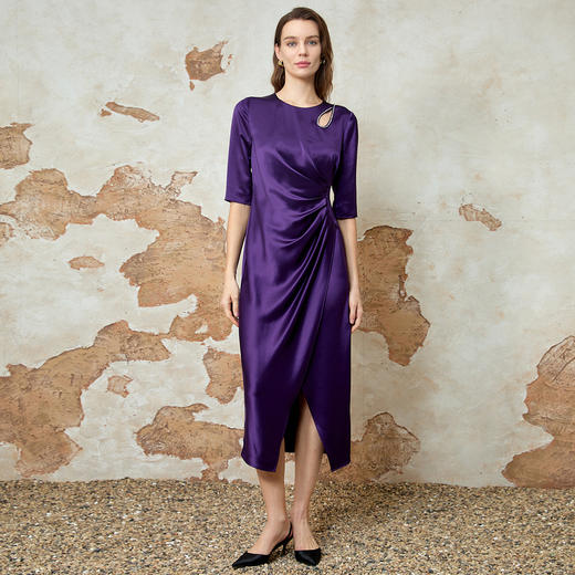 EITIE爱特爱优雅水滴镂空设计感连衣裙缎面礼服2026春季新款8577211 商品图1