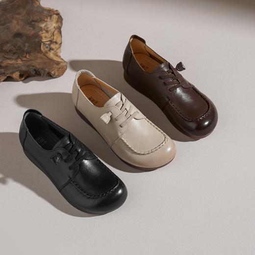 【牛皮革】西村名物2026年春季新款舒适小坡跟系带纯色百搭深口单鞋乐福鞋X26AM17561 商品图0