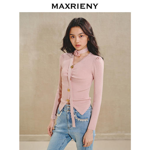 【商场同款】MAXRIENY优雅浪漫感套头针织秋立体玫瑰颈带毛衫V领(货号:MS85SW506) 商品图2