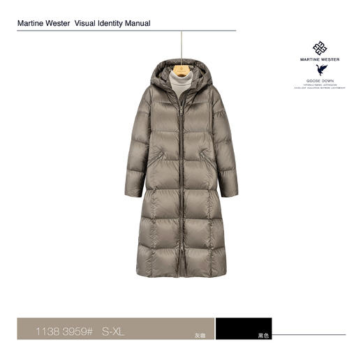 MartineWester女式连帽可脱卸领方块结构长款鹅绒服11383959 商品图1