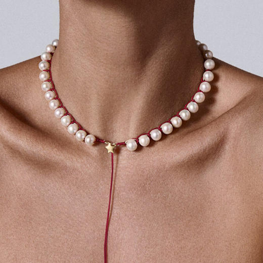 订购10周到｜CHRISTIANA KAFA-heartbeat-深红线 星星 白色淡水珍珠 项链［希腊设计师］ 商品图0