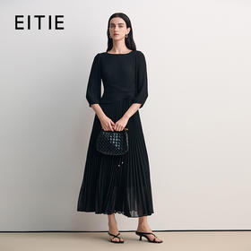 EITIE爱特爱气质圆领拼接百褶轻礼服长裙连衣裙2026春季新款8577208