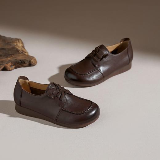 【牛皮革】西村名物2026年春季新款舒适小坡跟系带纯色百搭深口单鞋乐福鞋X26AM17561 商品图3