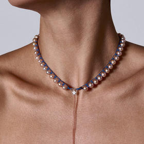 订购10周到｜CHRISTIANA KAFA-ocean-深蓝线 星星 白色淡水珍珠 项链［希腊设计师］