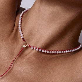 订购10周到｜CHRISTIANA KAFA-heartbeat-红色 锆石 白色淡水珍珠 项链［希腊设计师］