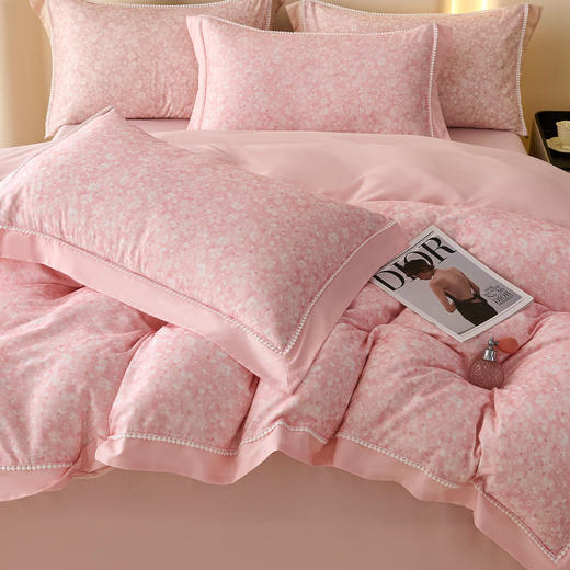 【多样屋专柜】多样屋花语/粉-天丝棉磨毛四件套全棉保暖/200*230cm 商品图3