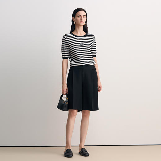 EITIE爱特爱高腰直筒显瘦黑色中裤休闲裤2026春季新款8505211 商品图1