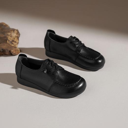 【牛皮革】西村名物2026年春季新款舒适小坡跟系带纯色百搭深口单鞋乐福鞋X26AM17561 商品图1