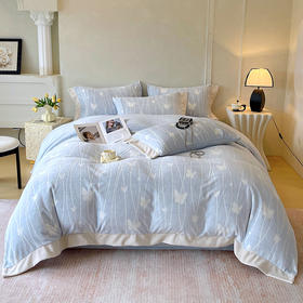雅鹿 雕花牛奶绒流光蝶影蓝四件套200*230cm