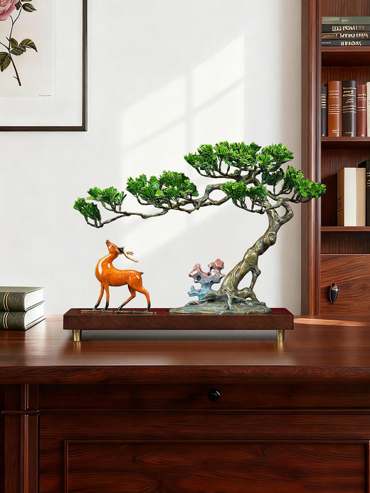 E-QK-BJ1539A 松鹿印月 纯铜摆件45*24*34 商品图1