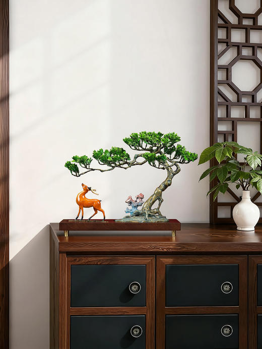 E-QK-BJ1539A 松鹿印月 纯铜摆件45*24*34 商品图2