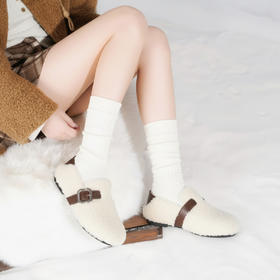 【羊皮毛】西村名物2025年冬季新款舒适平跟羊皮毛吧暖豆豆鞋毛毛鞋T25DM40071