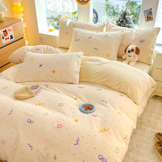 【多样屋专柜】雅鹿 爱心蝴蝶结/花汐/小熊心旅/星彩梦印花牛奶绒四件套200*230cm 商品图13