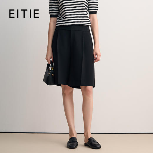 EITIE爱特爱高腰直筒显瘦黑色中裤休闲裤2026春季新款8505211 商品图0