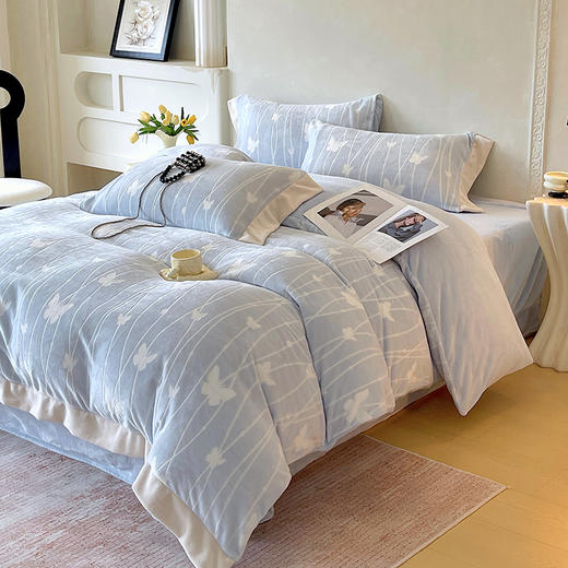 雅鹿 雕花牛奶绒流光蝶影蓝四件套200*230cm 商品图10