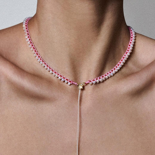 订购10周到｜CHRISTIANA KAFA-pulse-粉线 红线 星星 白色淡水珍珠 项链［希腊设计师］ 商品图0