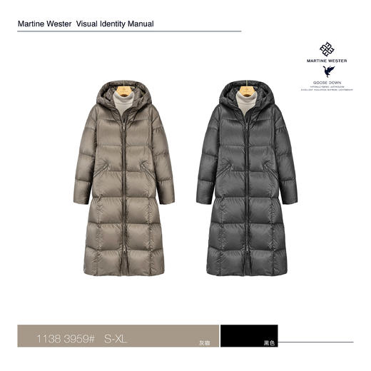 MartineWester女式连帽可脱卸领方块结构长款鹅绒服11383959 商品图0