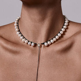 订购10周到｜CHRISTIANA KAFA-stardust-黑线 星星 白色淡水珍珠 项链［希腊设计师］