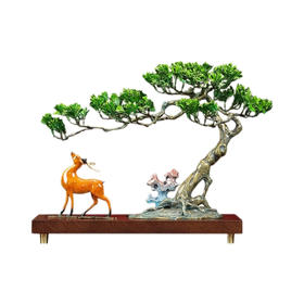 E-QK-BJ1539A 松鹿印月 纯铜摆件45*24*34