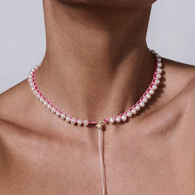 订购10周到｜CHRISTIANA KAFA-pulse-粉线 星星 白色淡水珍珠 项链［希腊设计师］