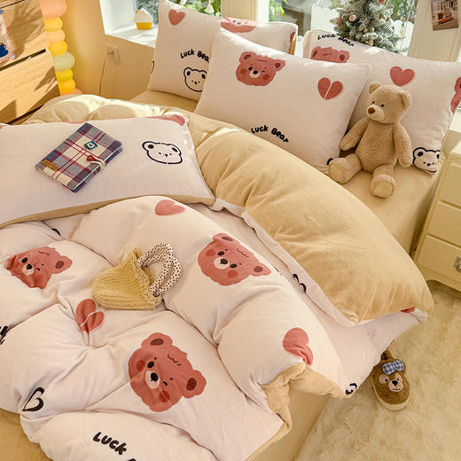 【多样屋专柜】雅鹿 爱心蝴蝶结/花汐/小熊心旅/星彩梦印花牛奶绒四件套200*230cm 商品图12