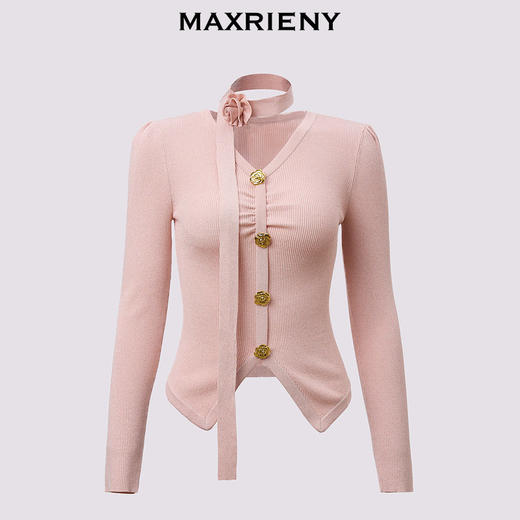 【商场同款】MAXRIENY优雅浪漫感套头针织秋立体玫瑰颈带毛衫V领(货号:MS85SW506) 商品图4