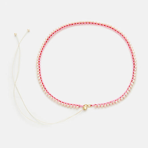 订购10周到｜CHRISTIANA KAFA-pulse-粉线 红线 星星 白色淡水珍珠 项链［希腊设计师］ 商品图1