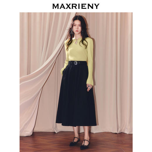 MAXRIENY2025秋针织衫新中式套头针织衫羊毛混纺收腰修身长袖上衣(货号:MF86SW508) 商品图1