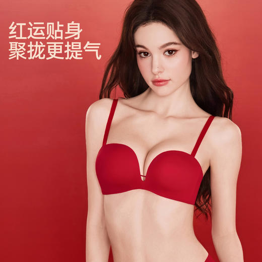 好奇蜜斯红色内衣女小胸聚拢本命年新娘结婚26年春无钢圈无痕显大-蕾恩红 商品图1