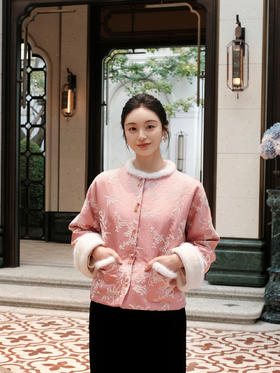 盛唐婧 | 轻奢新中式提花绒拼水貂对襟夹棉外套