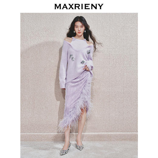 MAXRIENY【商场同款】MAXRIENY精致华丽感流光丝绒半裙2024冬季新款(货号:MC85SK777) 商品图1